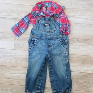 Boys overalls and button down flannel